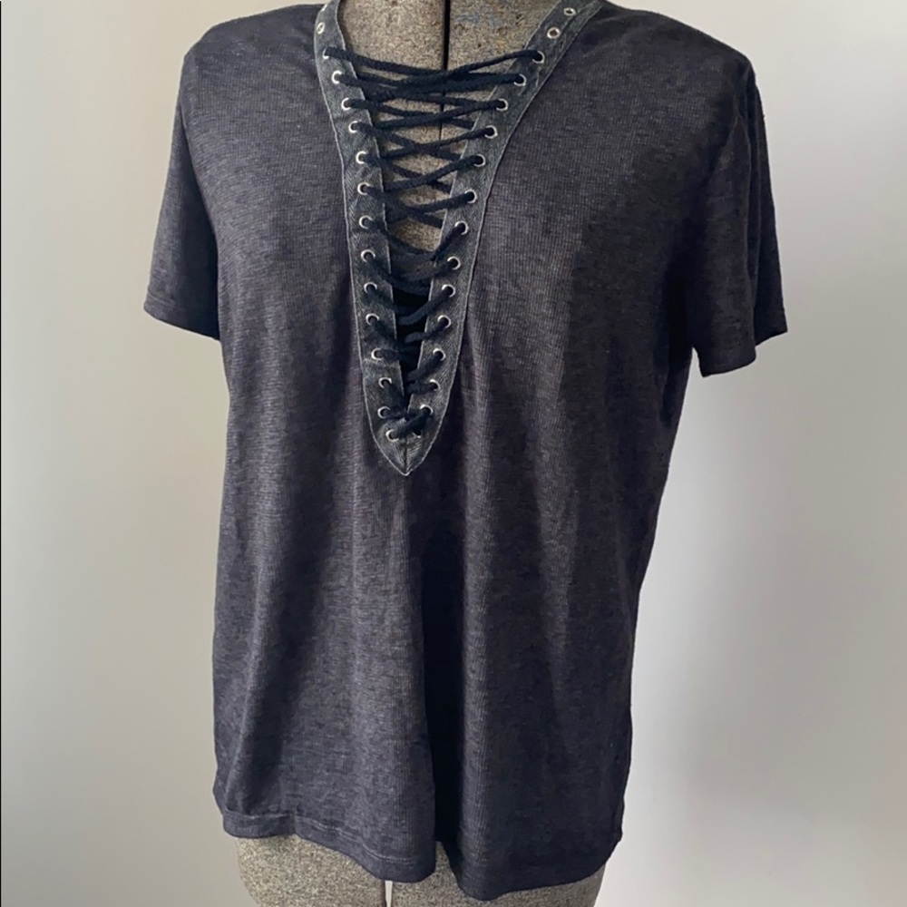 Grey lace up front t-shirt